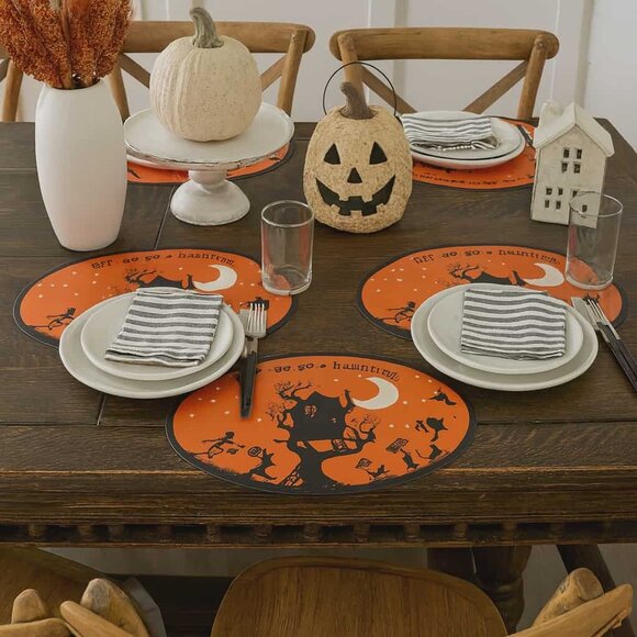 Pottery Barn Halloween Place Mats New Set of 4 Off we Go haunting 2011 - Picture 1 of 6